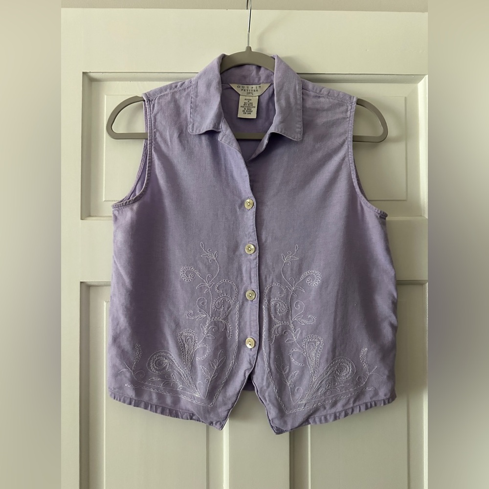 Vintage Outfit JPR Petites Linen Embroidered Sleeveless Button Down Vest Shirt